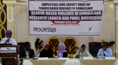 Kailee Jordan (middle of the group at the table), Progressio’s Somaliland Country Representative and civil society members at the public launch of the ‘Amplifying Civil Society Voice on Gender-Based Violence in Somaliland’ research project, in Hargeisa Kailee Jordan (middle of the group at the table), Progressio’s Somaliland Country Representative and civil society members at the public launch of the ‘Amplifying Civil Society Voice on Gender-Based Violence in Somaliland’ research project, in Hargeisa